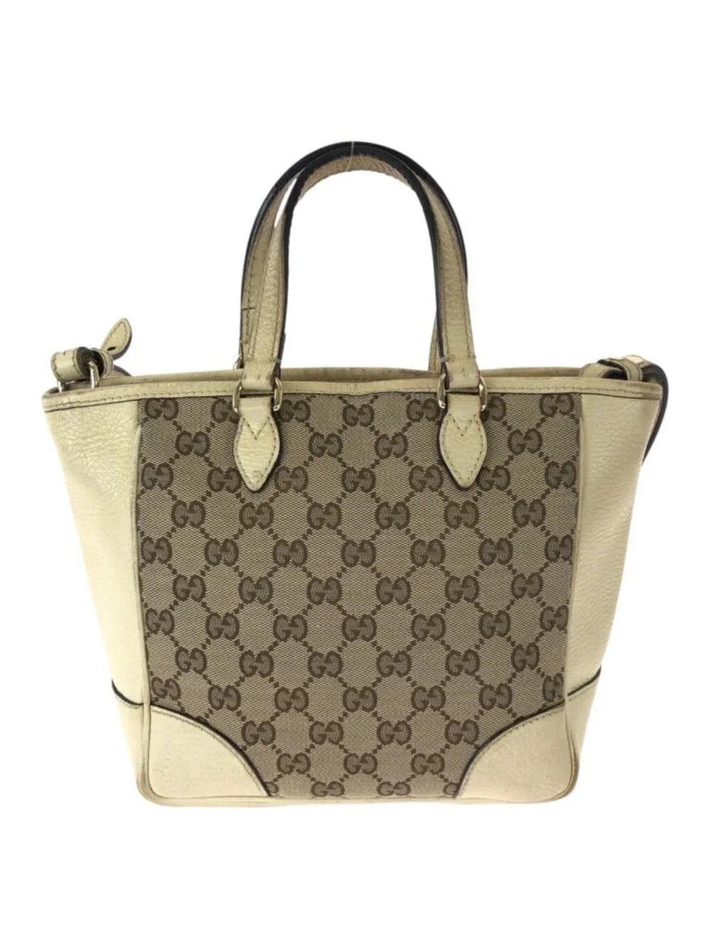 Gucci 2-Way Beige Gold GG Canvas Leather Shoulder Bag